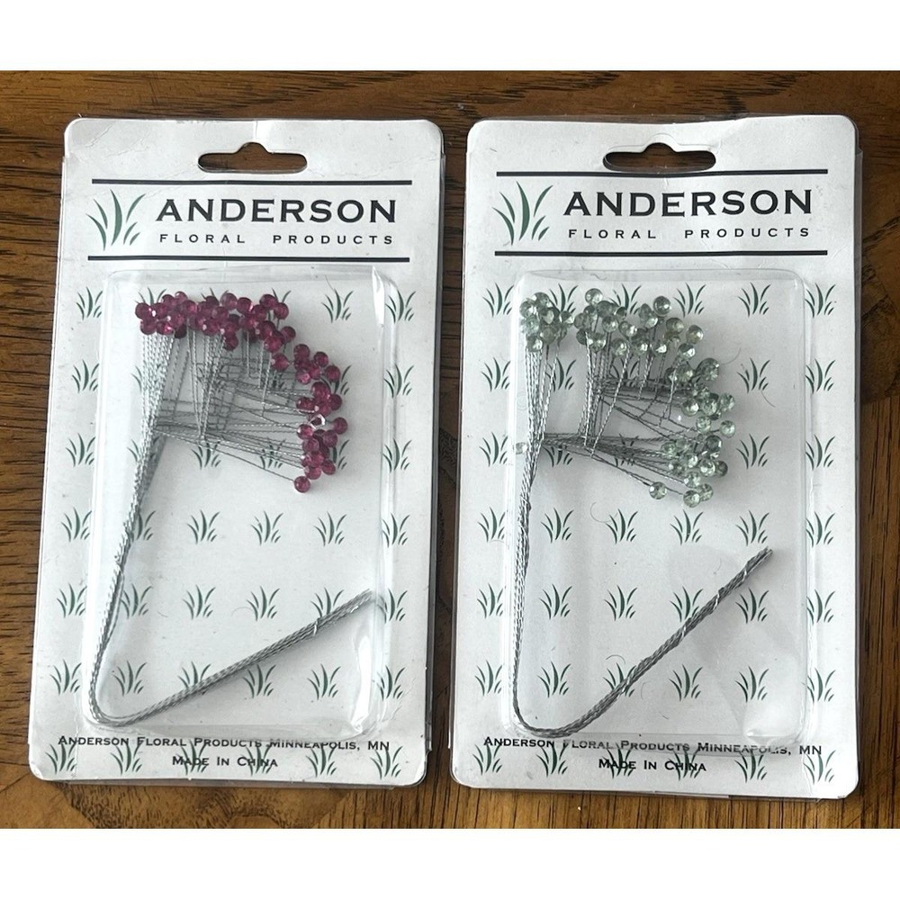 2 Pks Anderson Rhinestone Sprays Floral Products 12 Stems NOS 202 Green & Pink